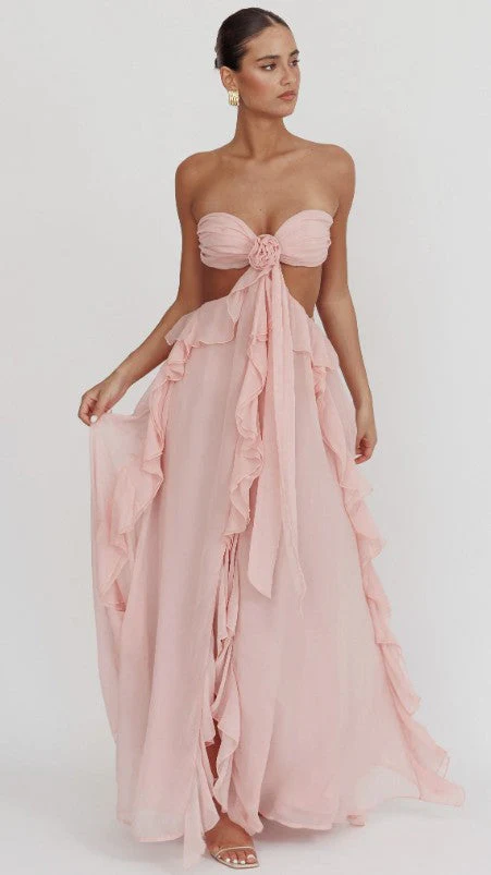 Claribel | Women's Ruffled Halterneck Cut-Out Elegant Maxi Dress - Image 7