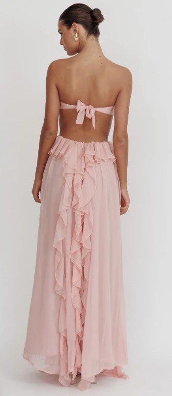 Claribel | Women's Ruffled Halterneck Cut-Out Elegant Maxi Dress - Image 8