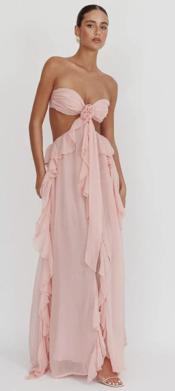 Claribel | Women's Ruffled Halterneck Cut-Out Elegant Maxi Dress - Image 9